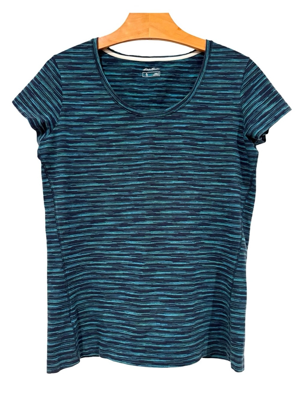 Eddie Bauer Performance Scoop Neck Tee Striped Teal Navy Large